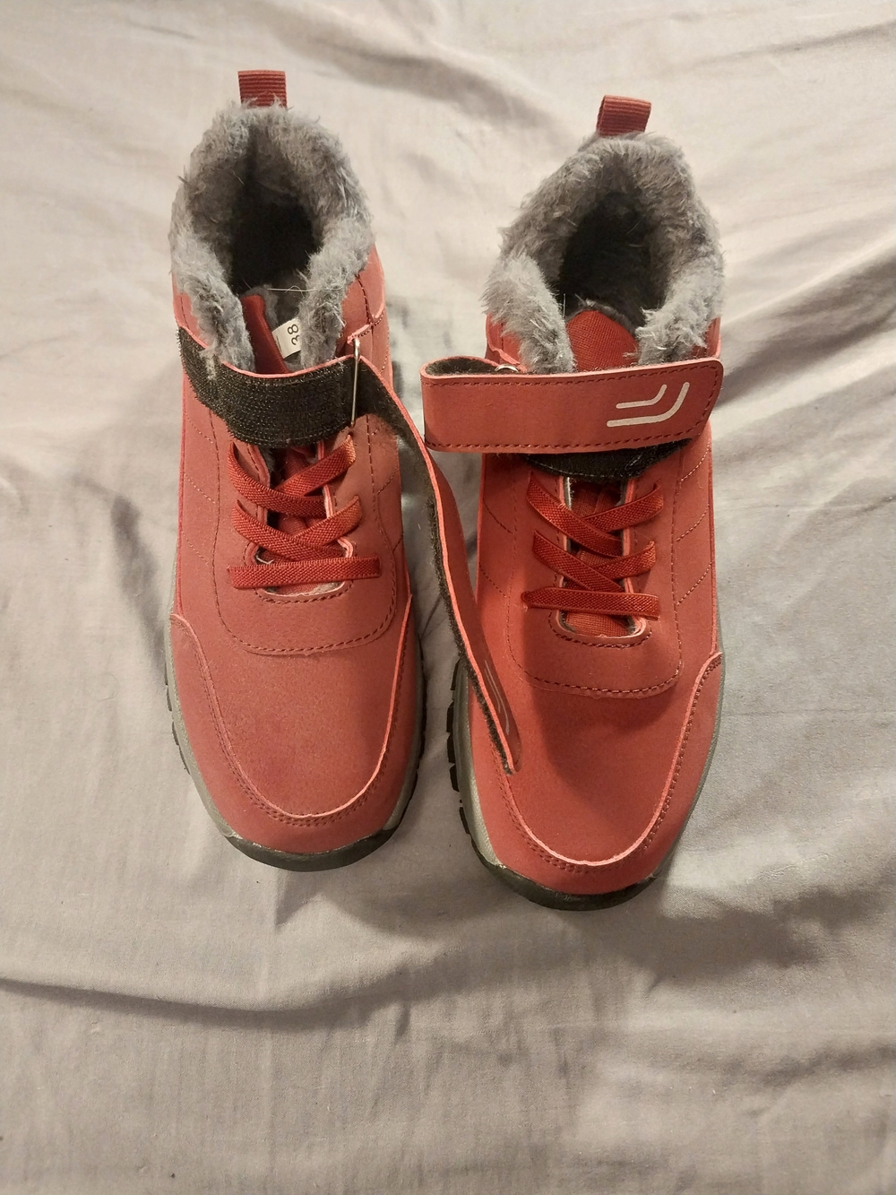 Faux Fur Lined Sneakers Red Women #383